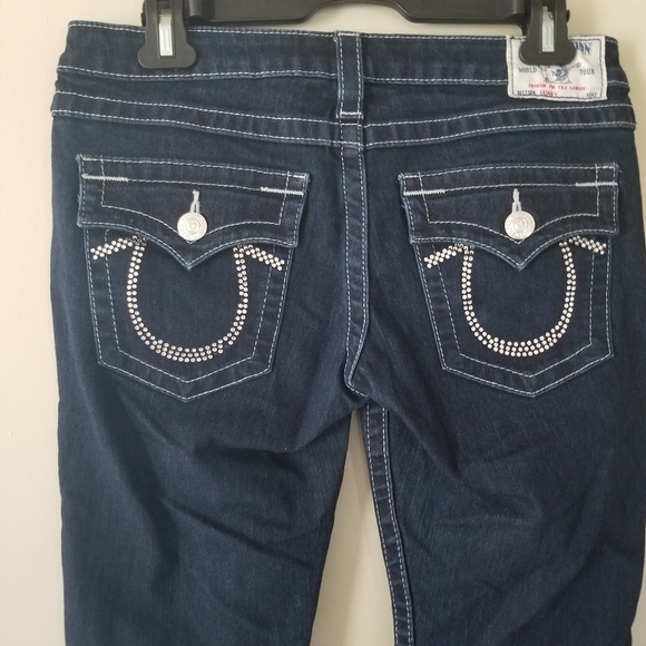 True Religion Dark Wash Skinny ami-Rise Bejewelled Denim Jeans Size 29 - Picture 7 of 8